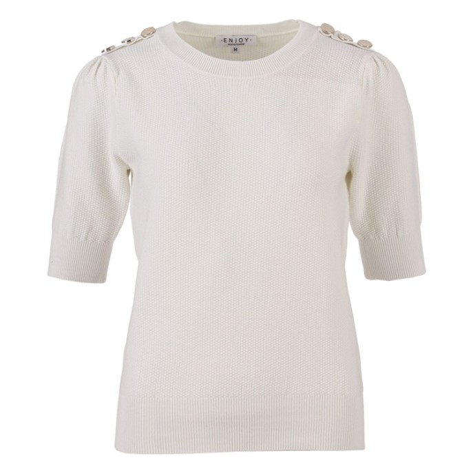 Enjoy Pullover korte mouw 892155 schouder knopen Wit